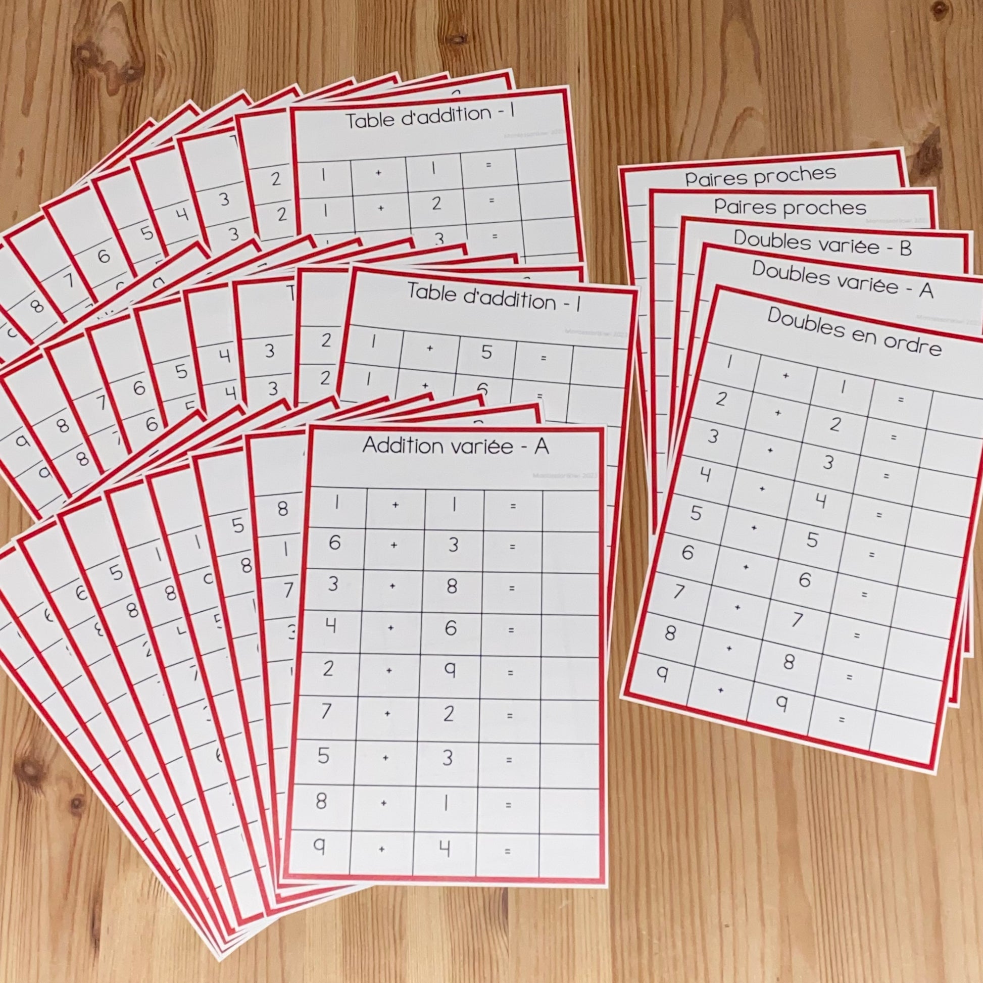 Tables d’addition (addition charts - french) - montessorikiwi
