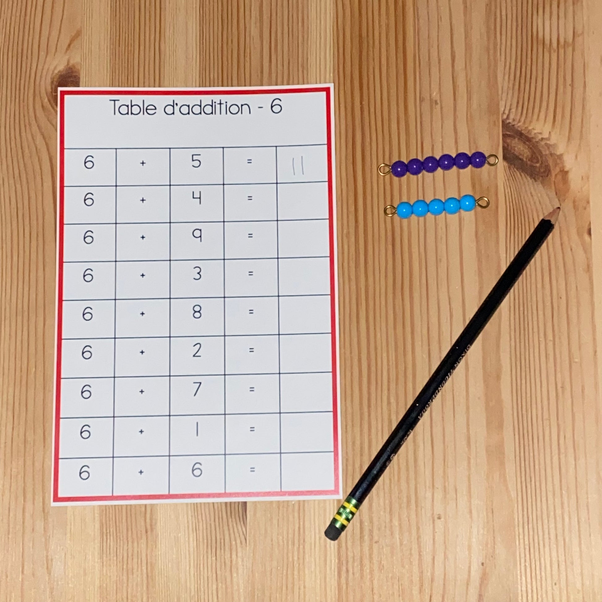 Tables d’addition (addition charts - french) - montessorikiwi