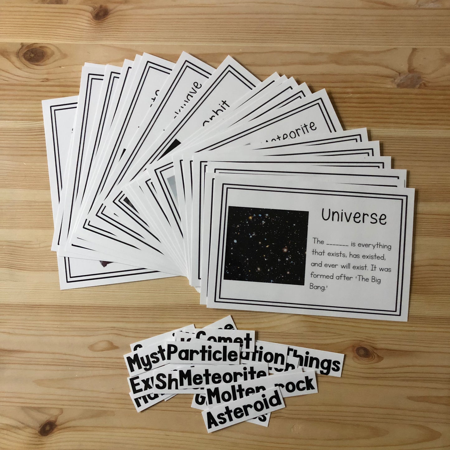 Vocab words for First Great Story (cosmic) - montessorikiwi