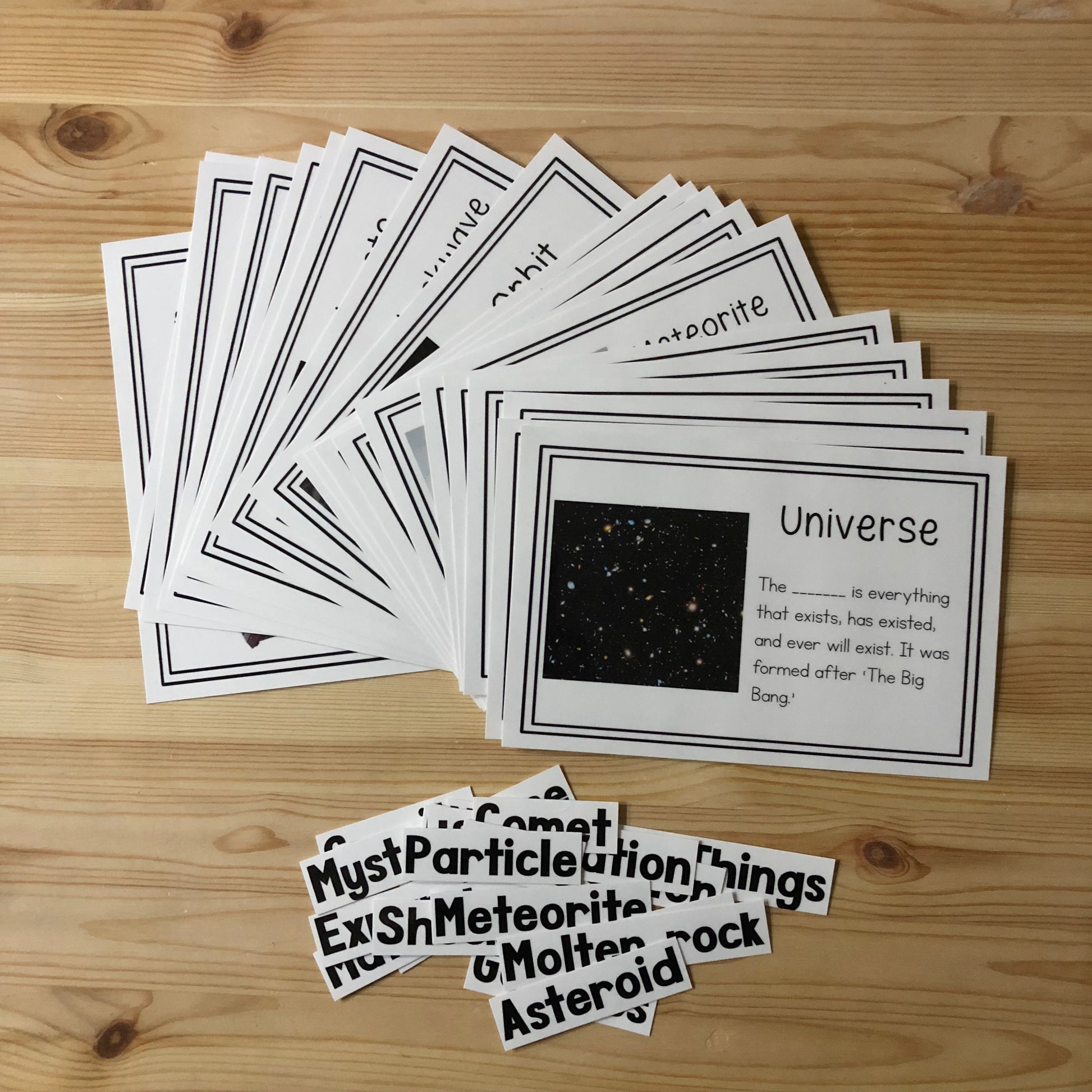 Vocab words for First Great Story (cosmic) - montessorikiwi