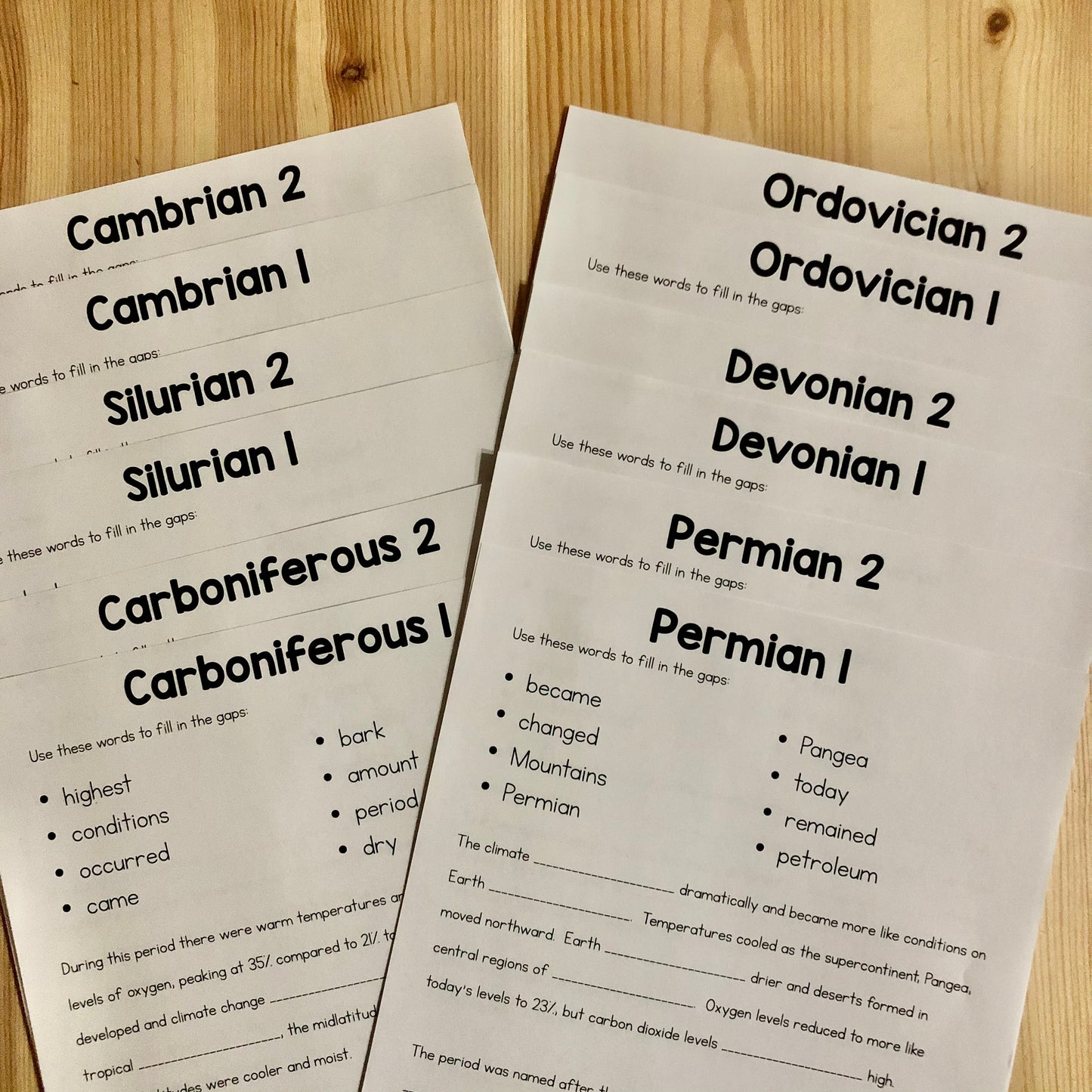 Paleozoic Cloze Resources - Montessori reading material (cosmic) - montessorikiwi
