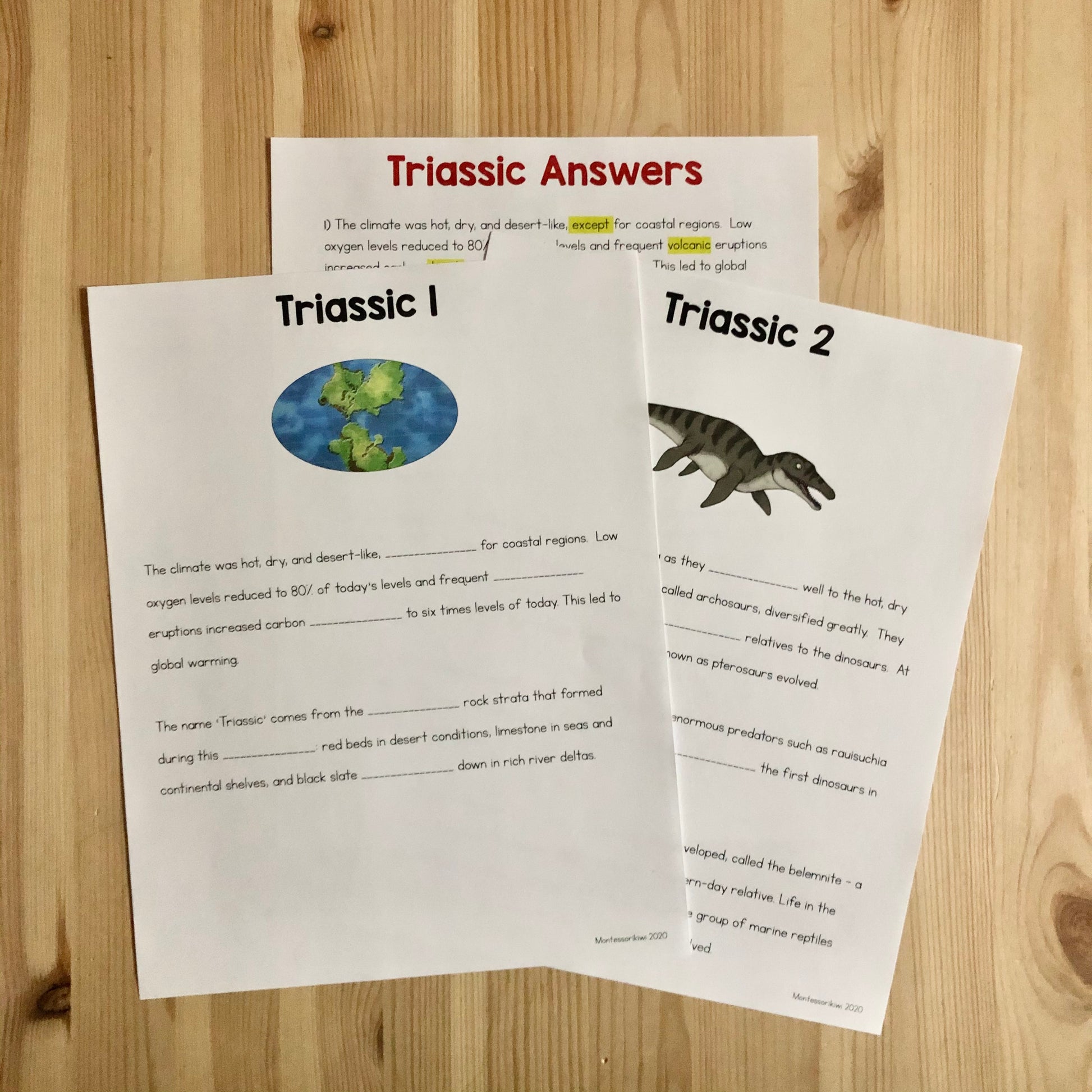 Mesozoic Cloze Resources - Montessori reading material (cosmic) - montessorikiwi