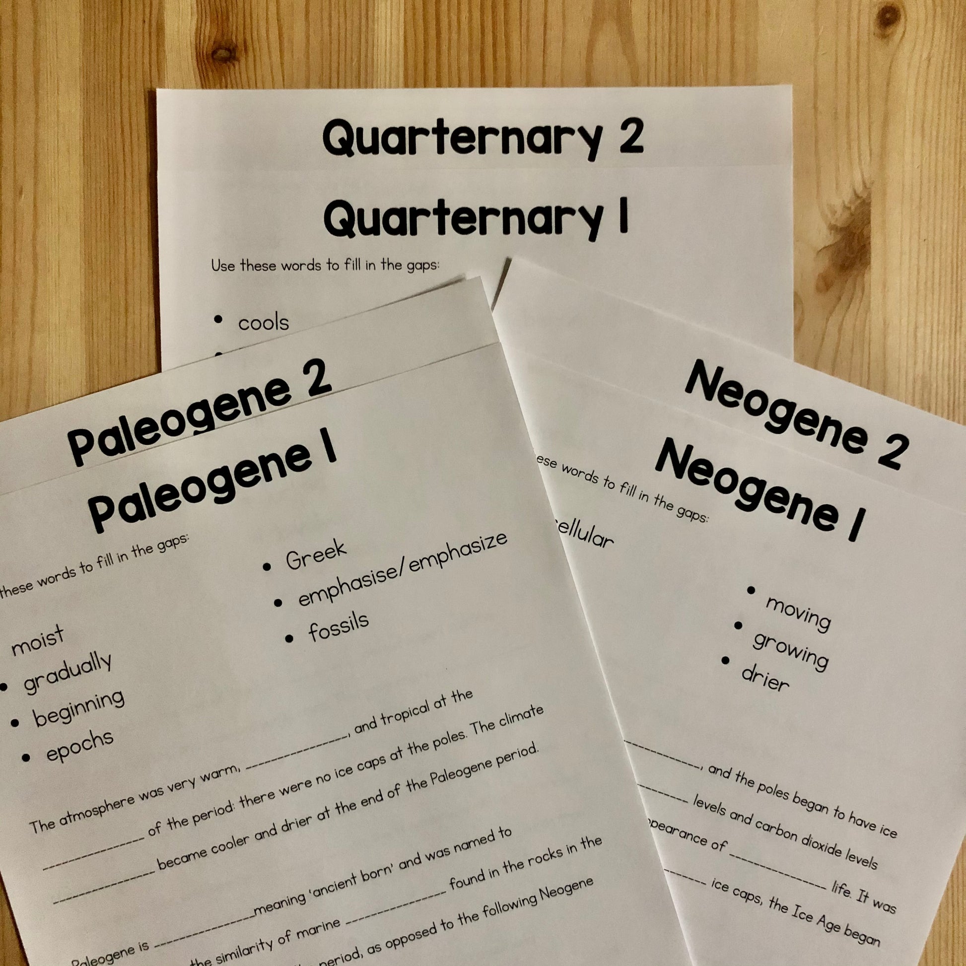 Cenozoic Cloze Resources - Montessori reading material (cosmic) - montessorikiwi