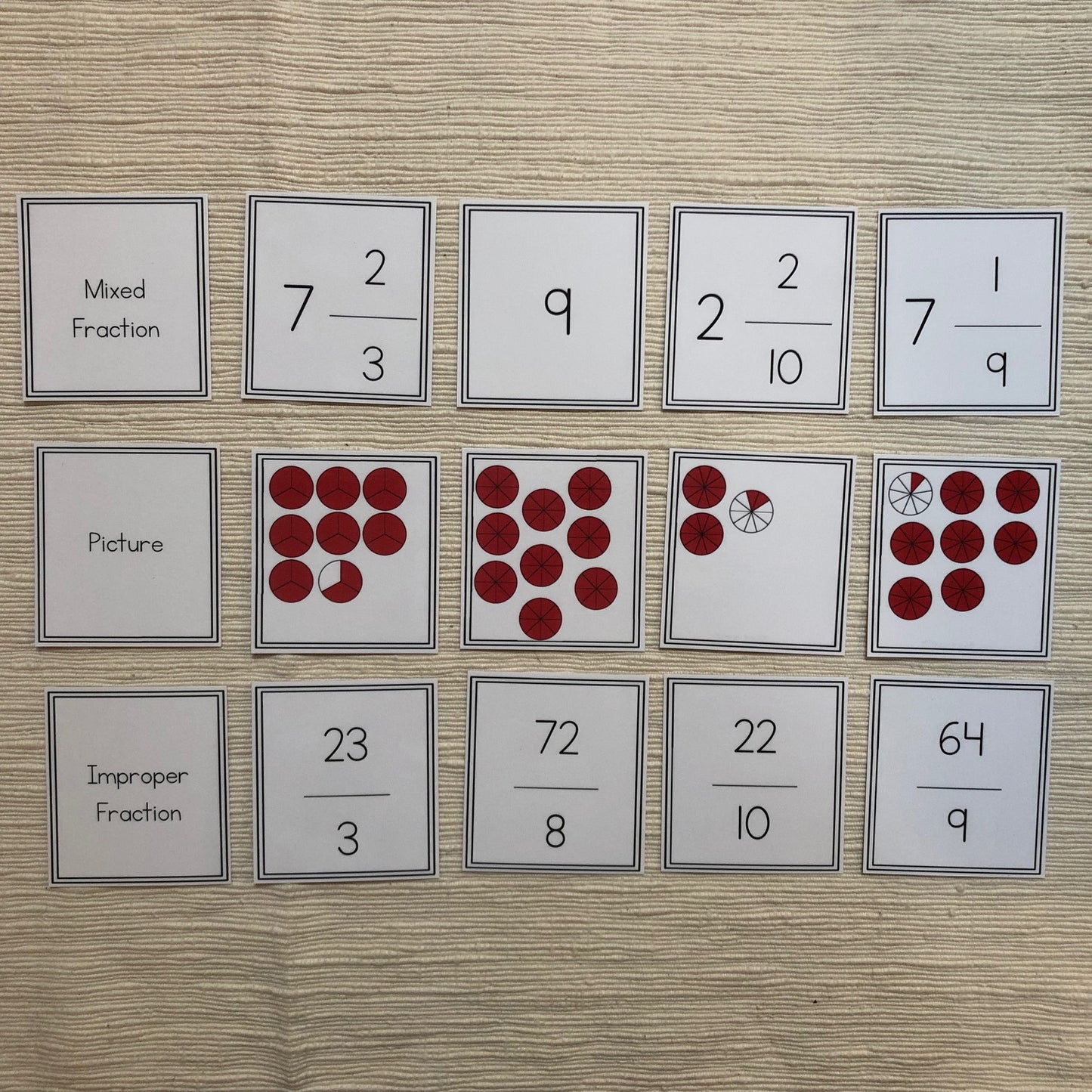 Improper Fraction match up - montessorikiwi