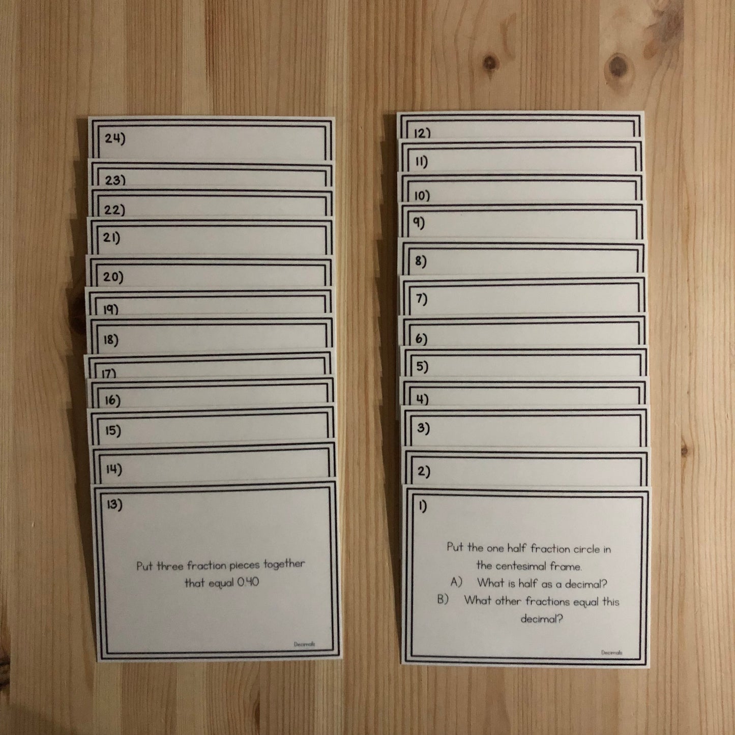 Converting Fractions to Decimals Task Cards - montessorikiwi