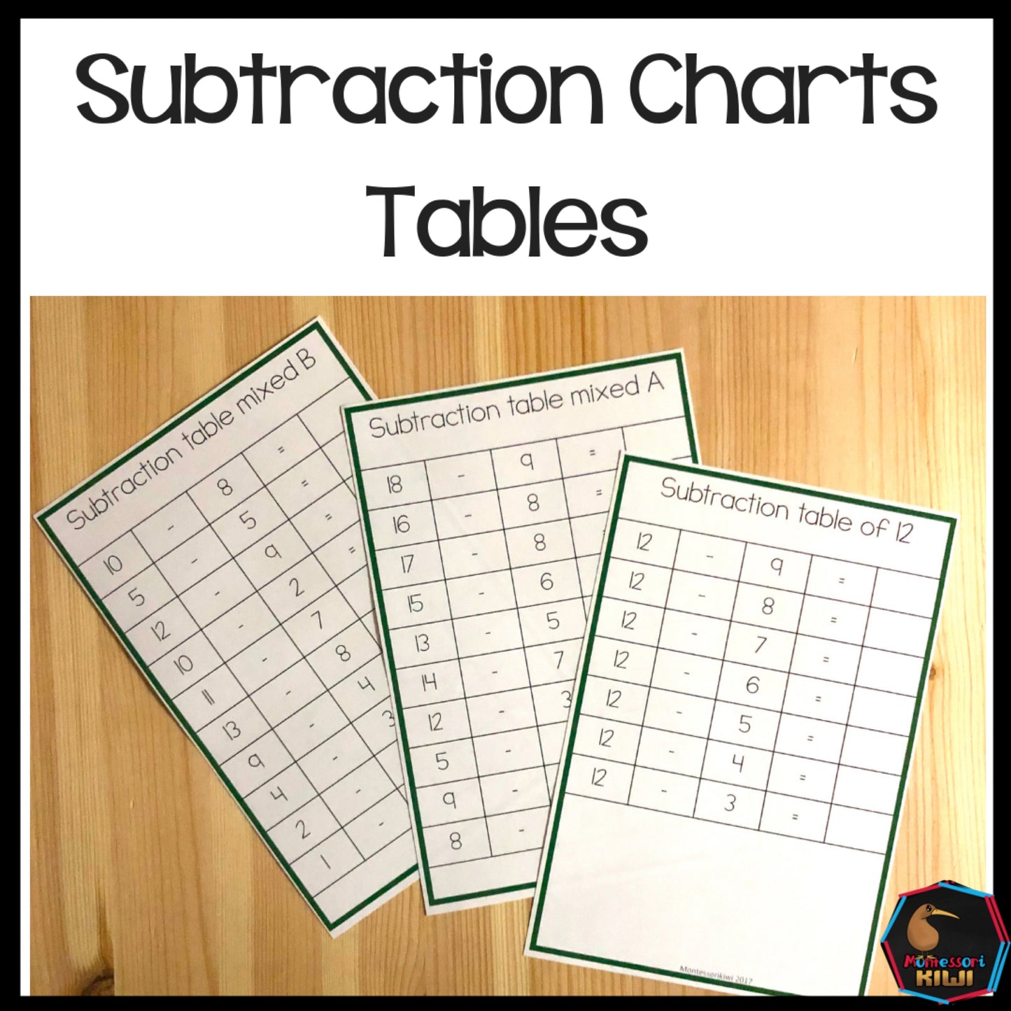 Subtraction Charts Tables Booklets - montessorikiwi