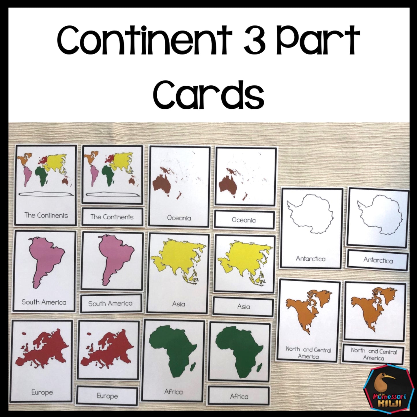 Montessori Continent 3 part cards - montessorikiwi