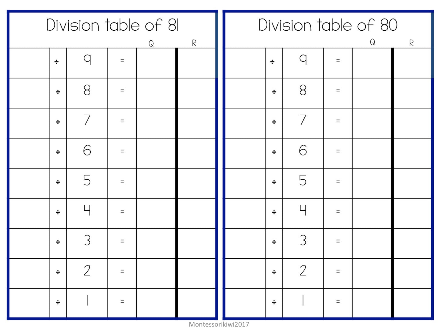 Division Chart Tables - montessorikiwi