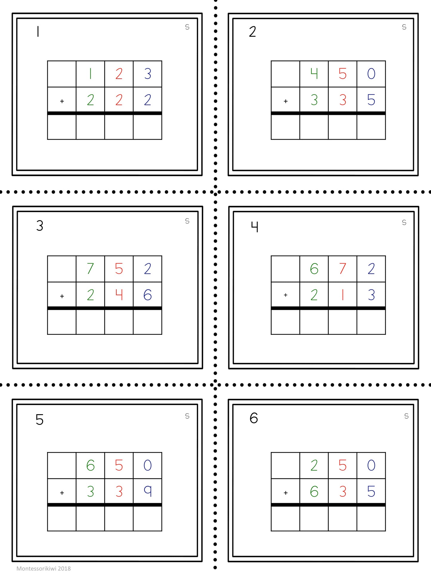 Three digit equations (Montessori) - montessorikiwi