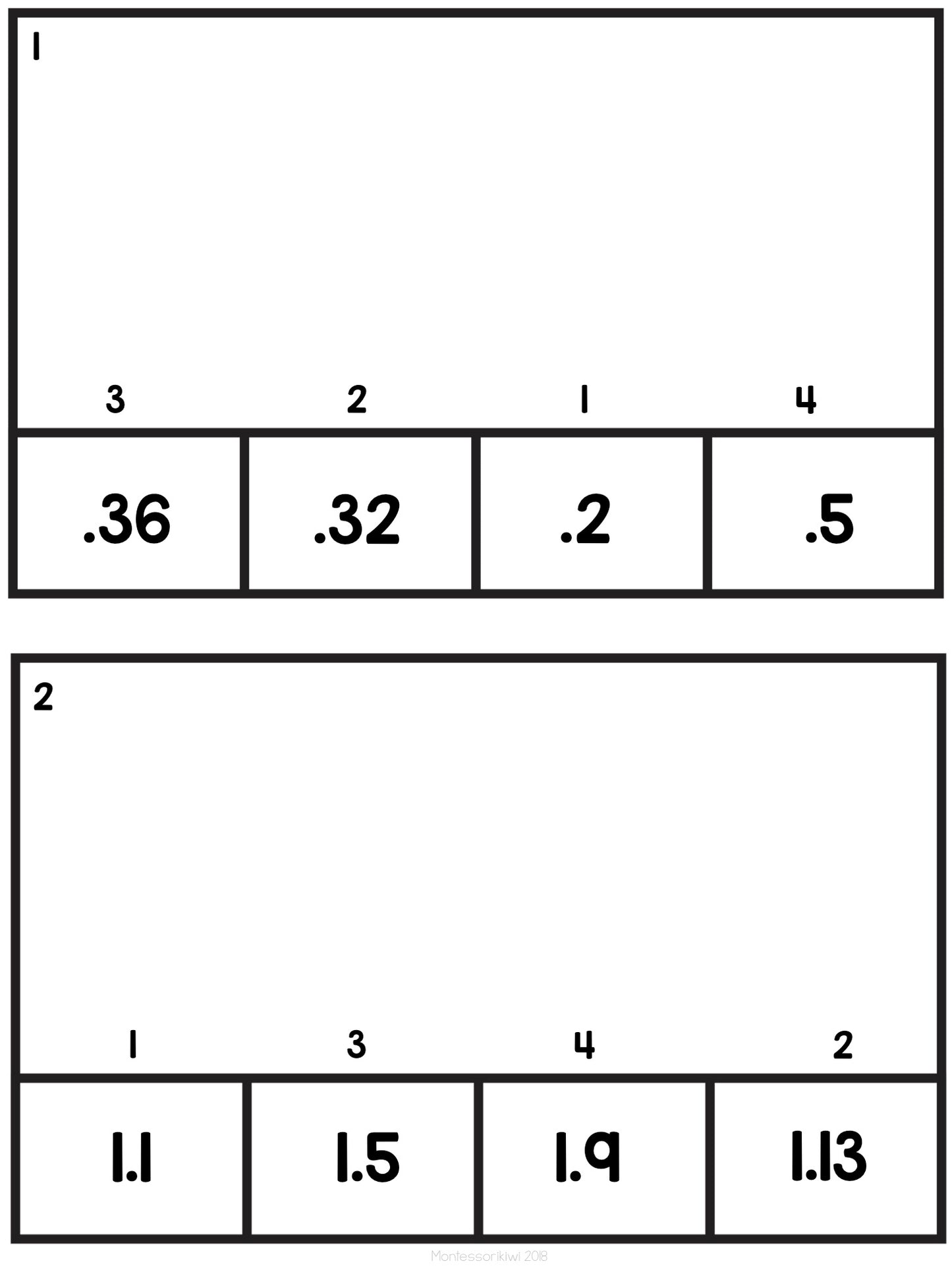 Ordering decimals on a number line: Clip and Flip - montessorikiwi