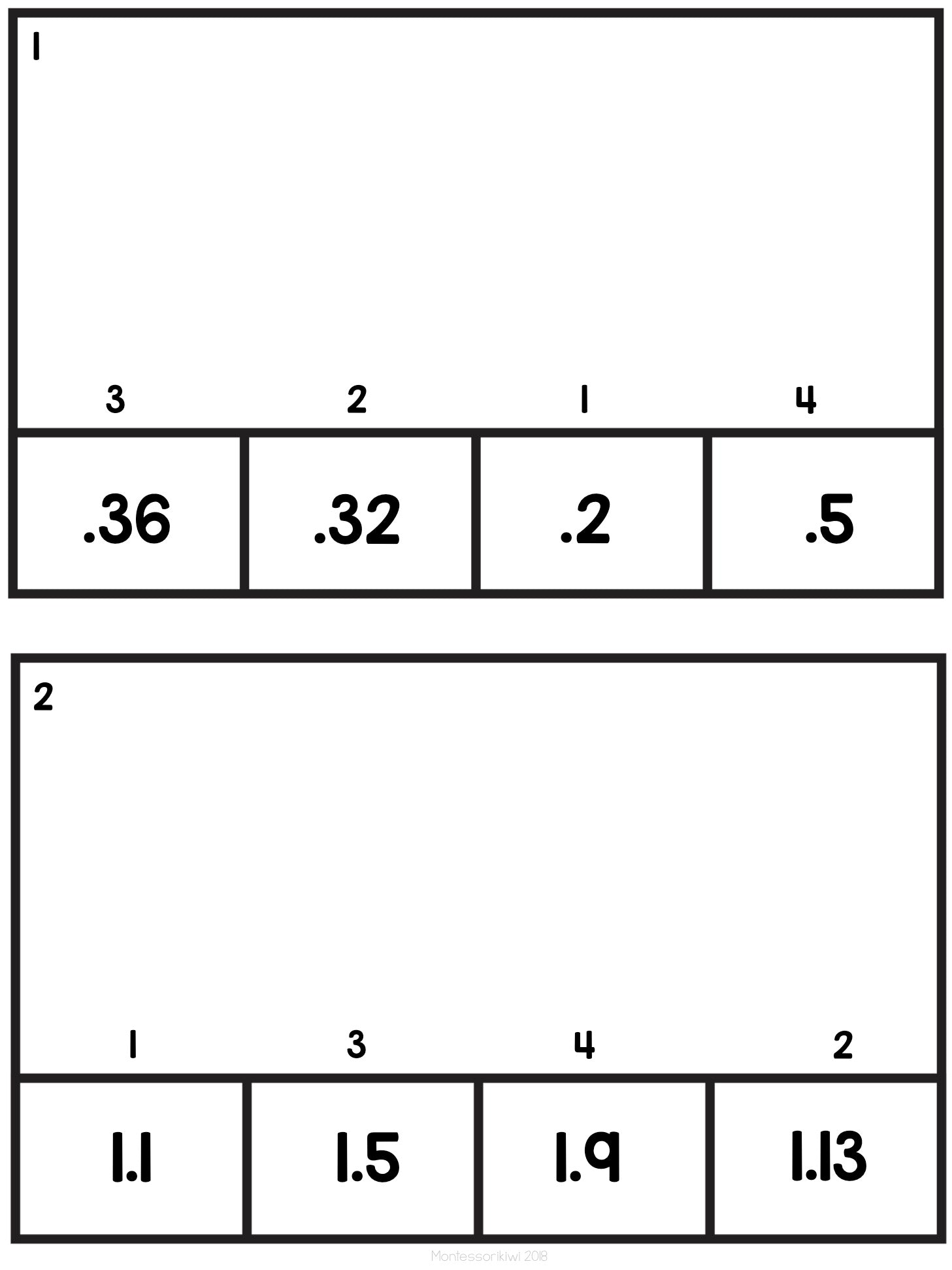 Ordering decimals on a number line: Clip and Flip - montessorikiwi