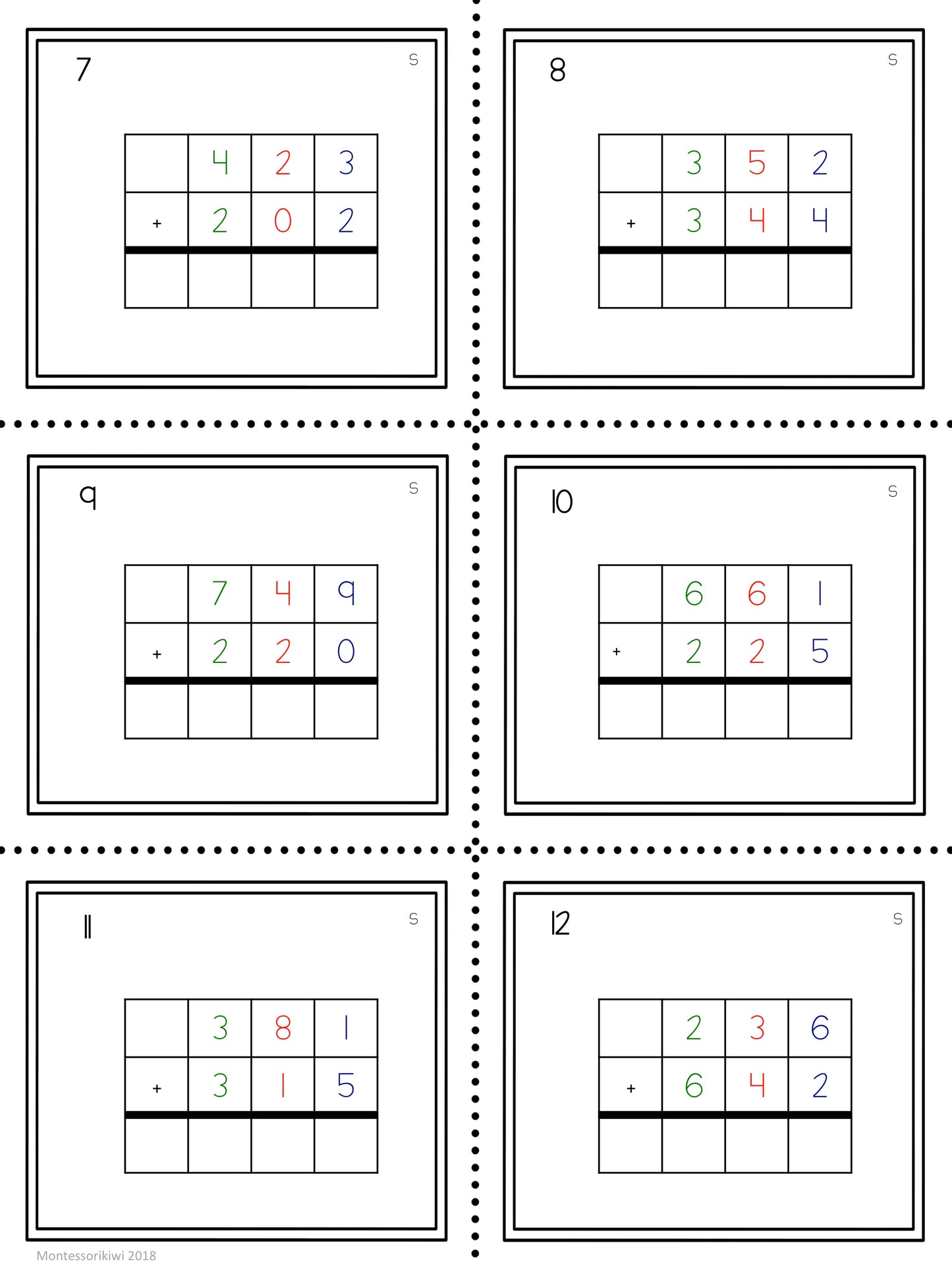 Three digit equations (Montessori) - montessorikiwi