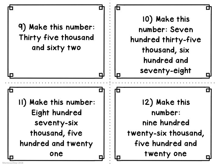 Montessori math: advanced place value task cards set 2 - montessorikiwi