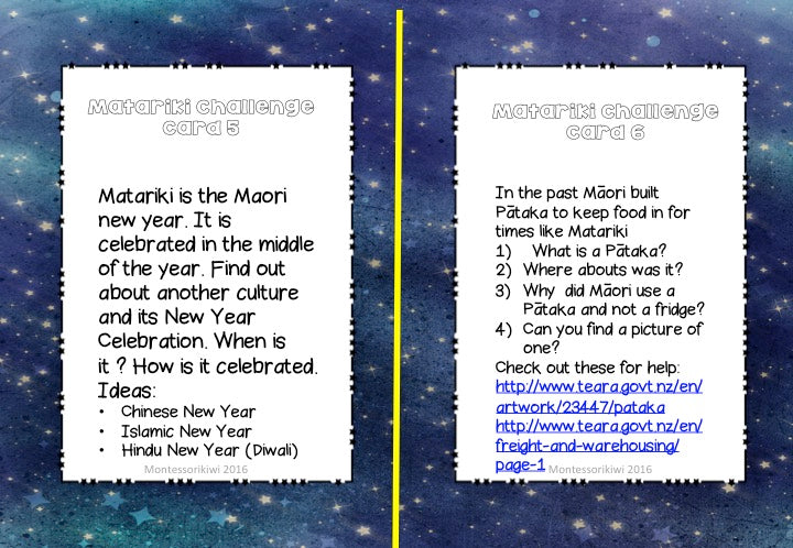 Matariki Challenge Cards - montessorikiwi