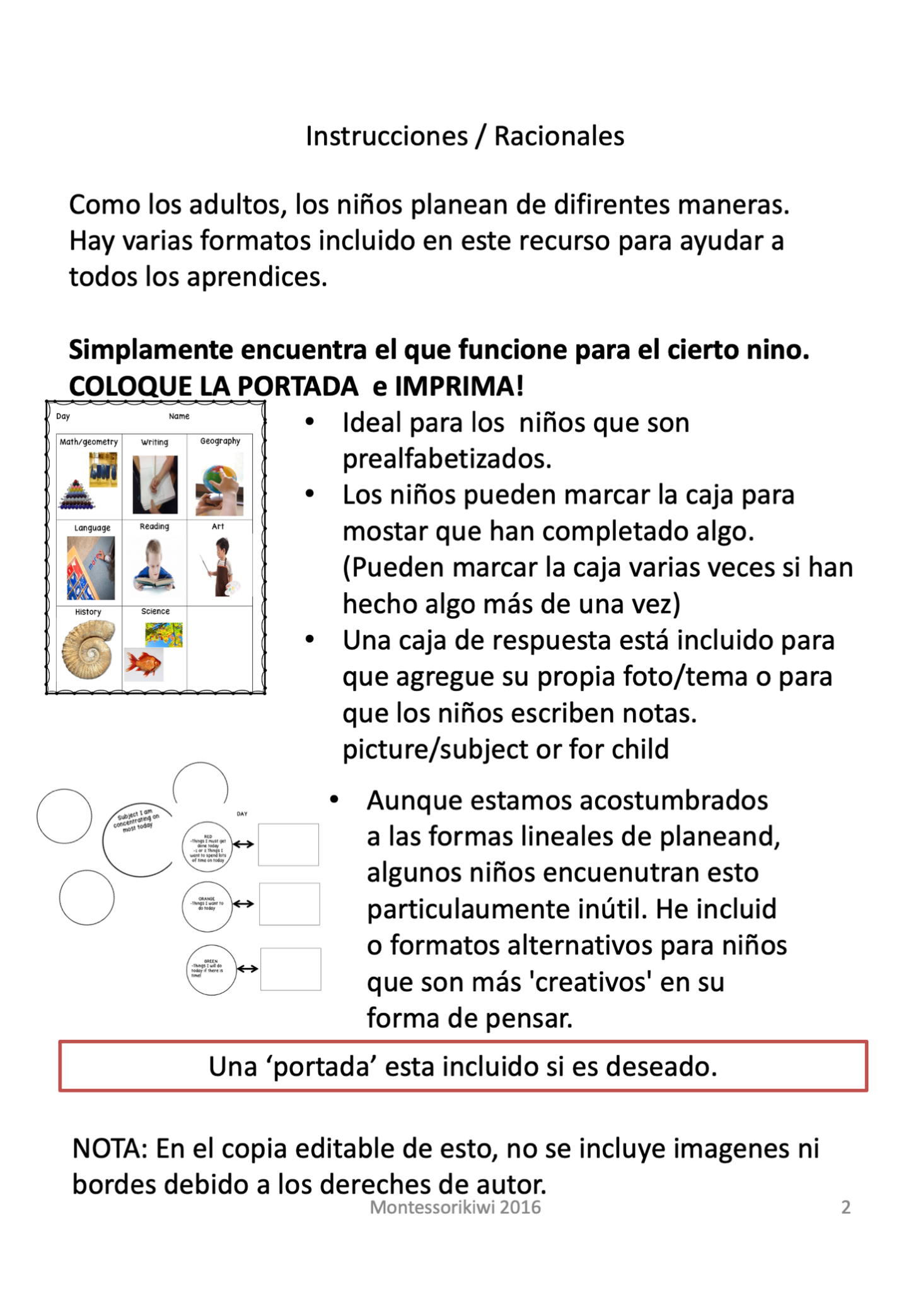 Agenda de trabajo Montessori/diario/planifíca tu día para tu niño (Work plans) - montessorikiwi
