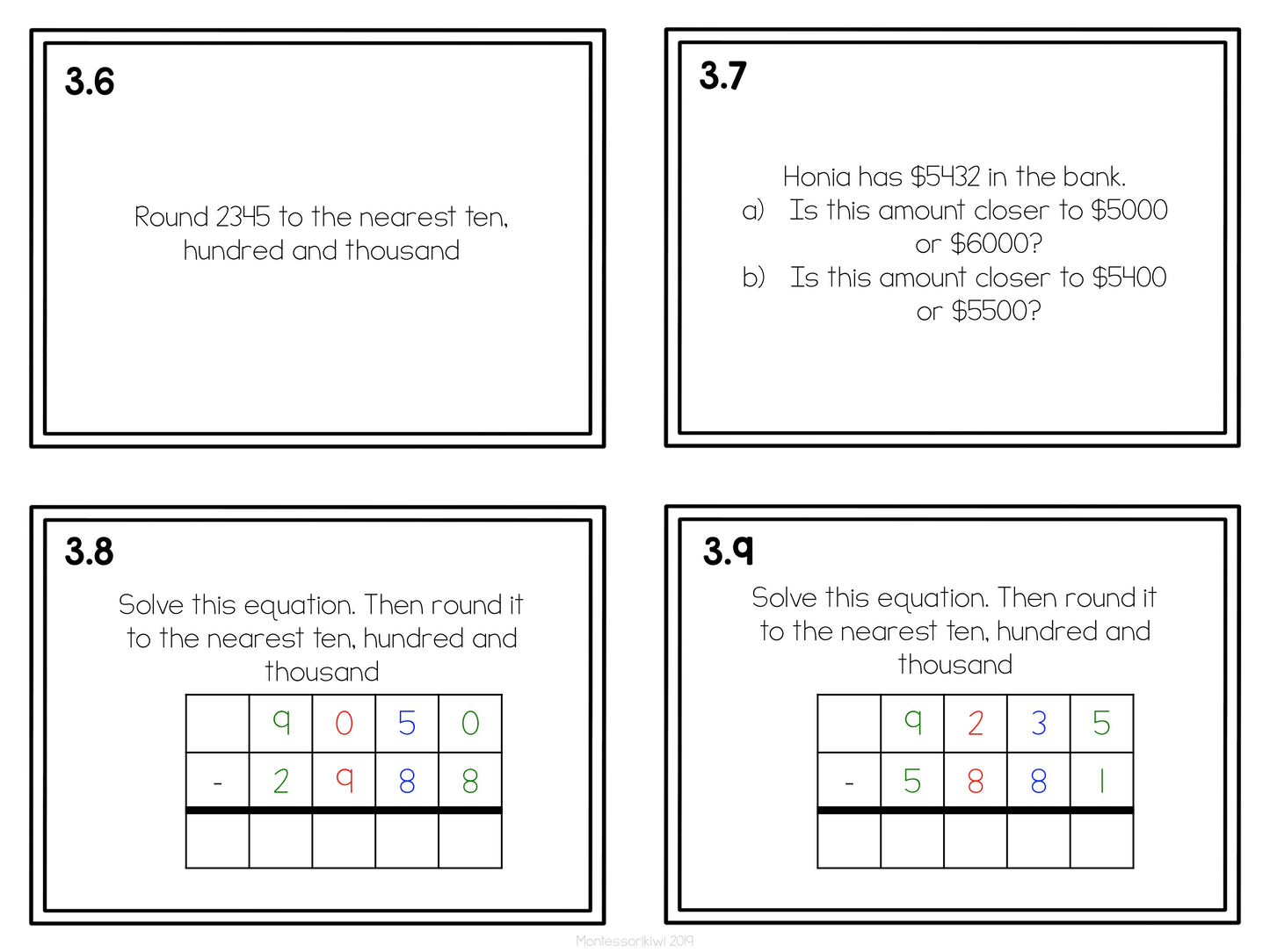 Rounding Numbers Task or Command Cards - montessorikiwi