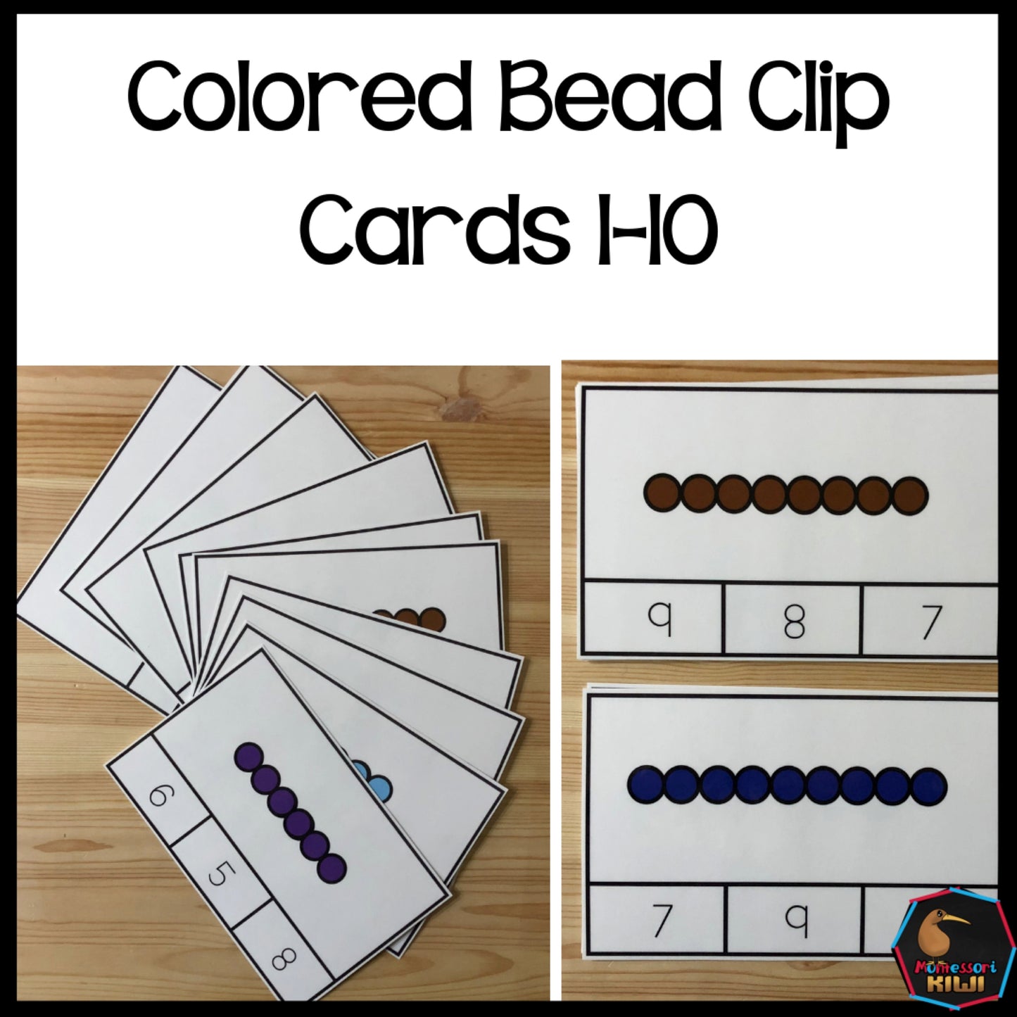 Montessori Colored beads clip cards 1-10 - montessorikiwi