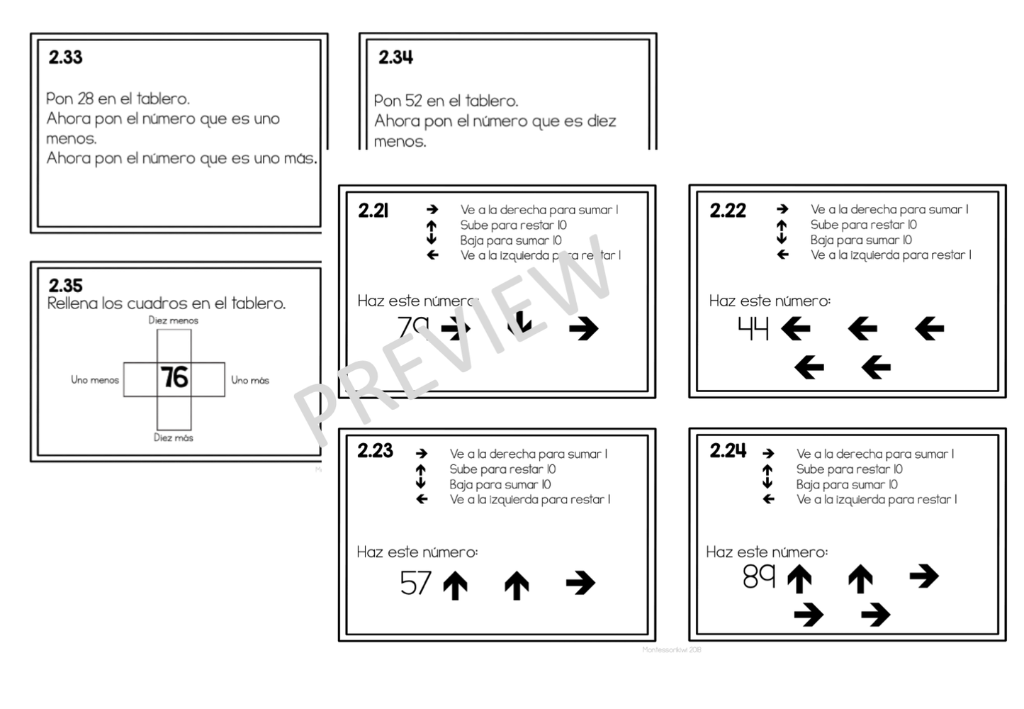 Tarjetas de trabajo para tablero 100 set 2 (Montessori Hundred board task cards set 2) - montessorikiwi