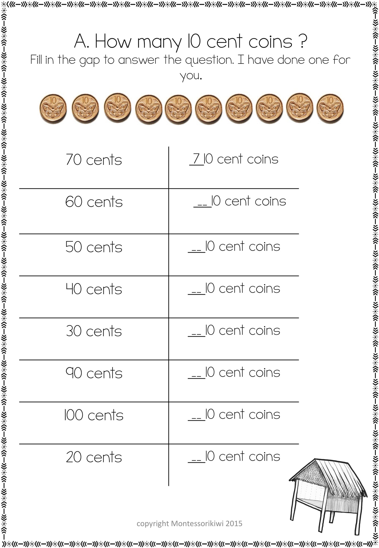 New Zealand Money Level 1: How many 10 cent coins equal - montessorikiwi