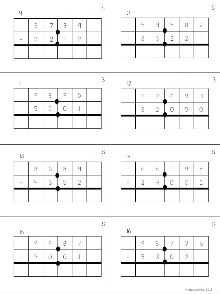 Subtraction of Decimal Task Cards - montessorikiwi