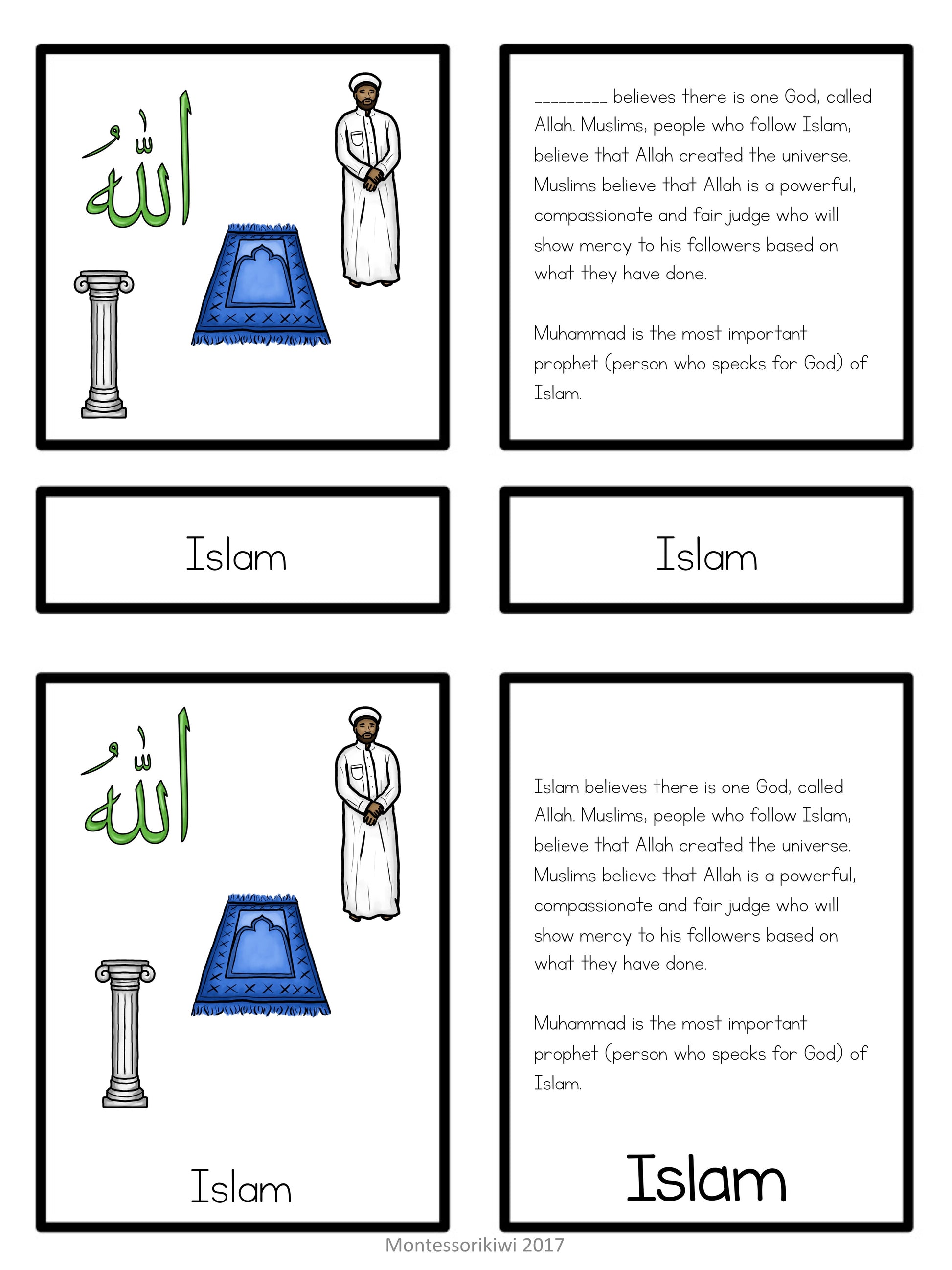 Islam 5 part cards (cosmic) - montessorikiwi