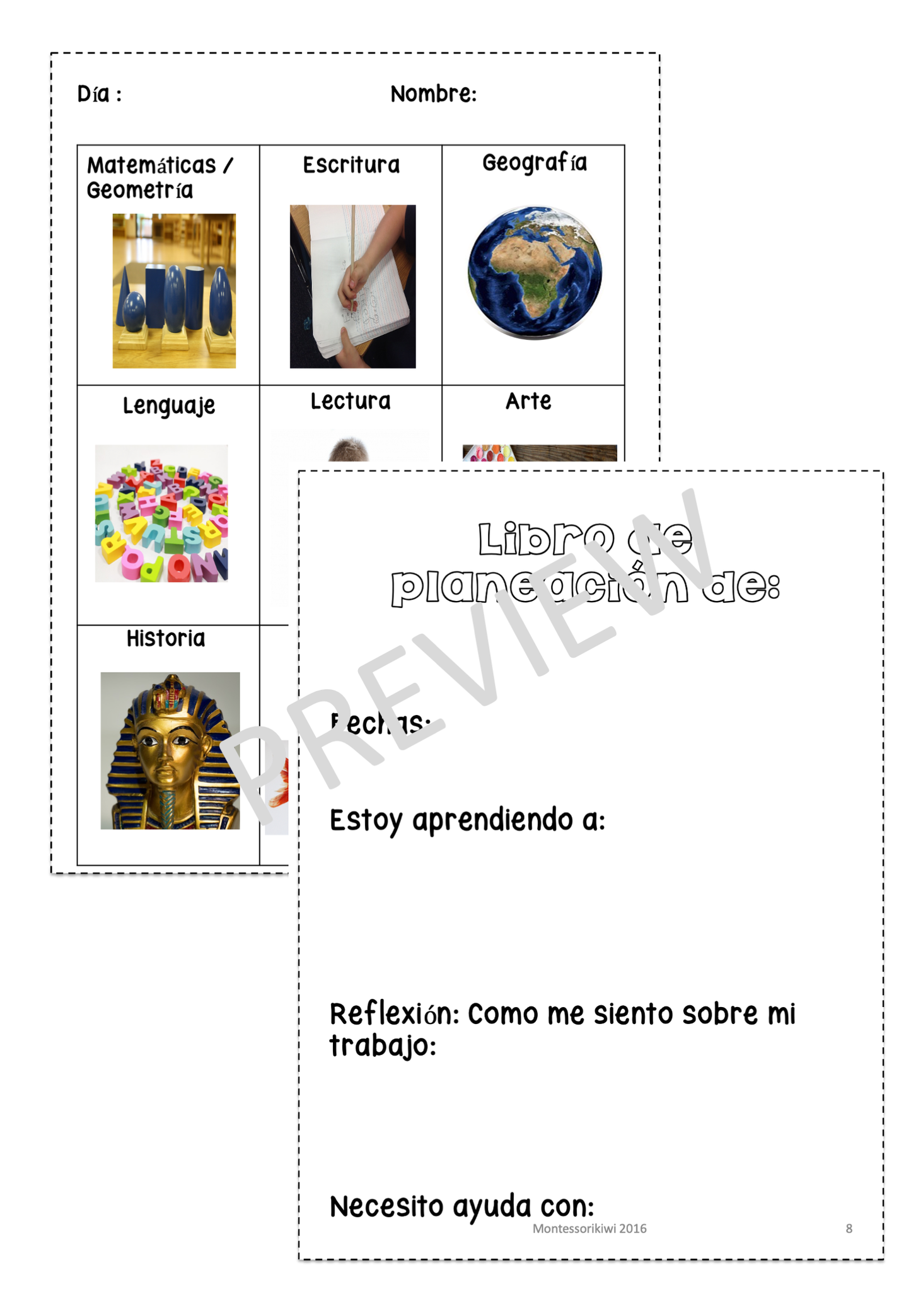Agenda de trabajo Montessori/diario/planifíca tu día para tu niño (Work plans) - montessorikiwi