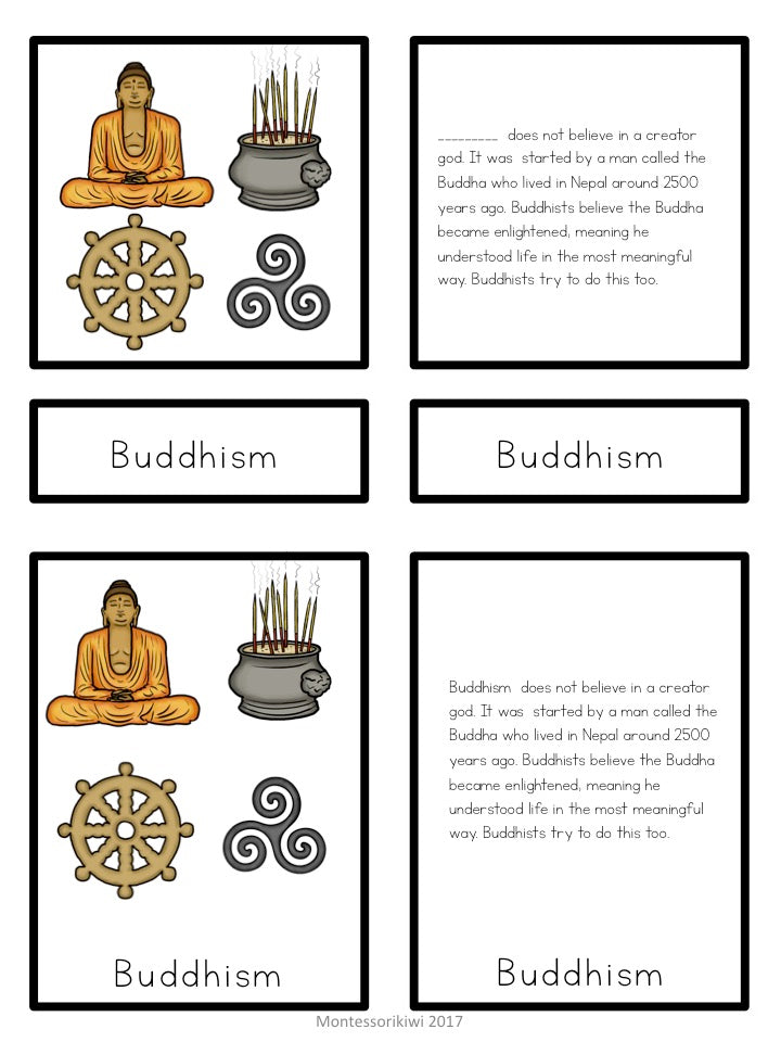 Buddhism 5 part cards (cosmic) - montessorikiwi