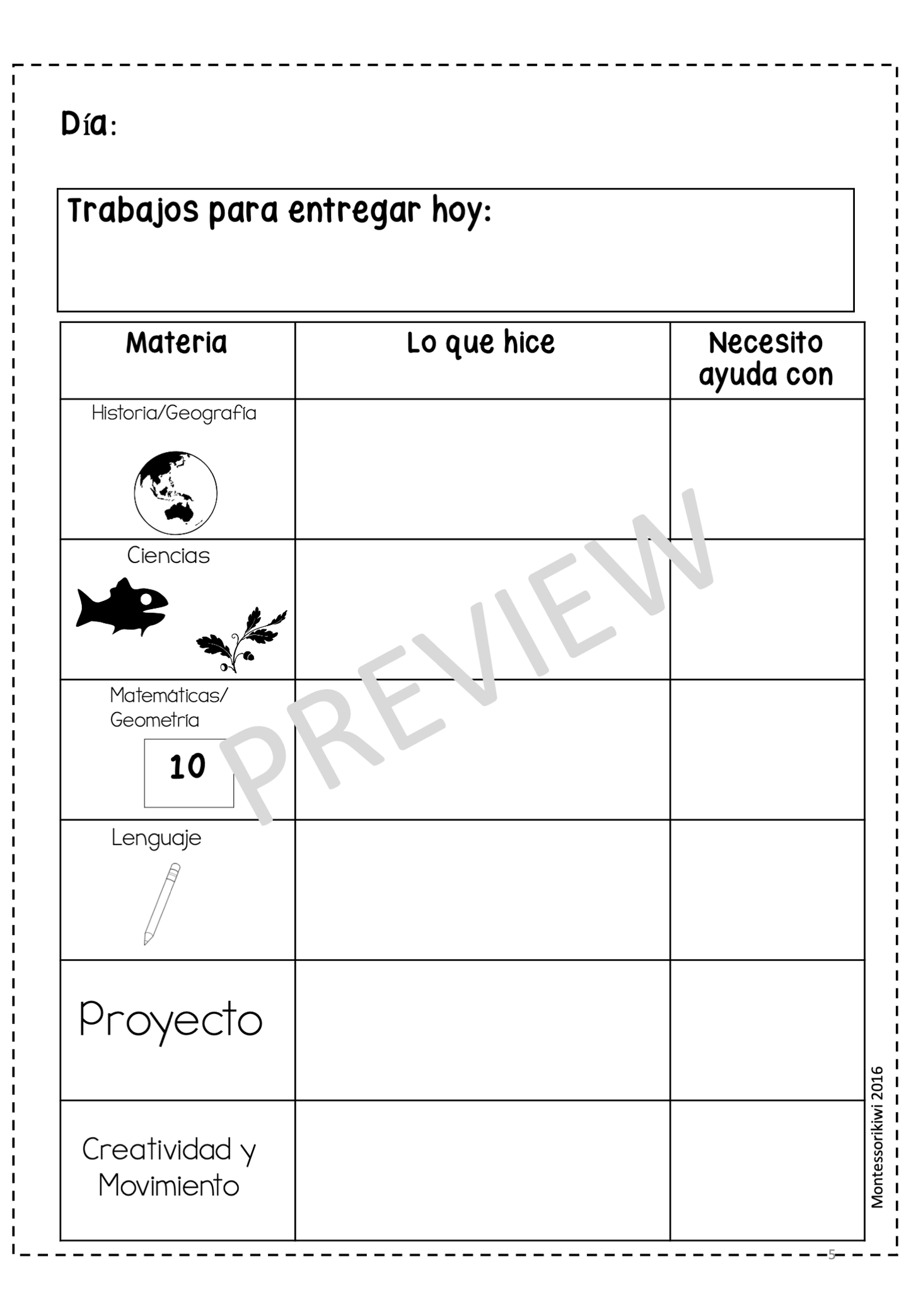Agenda de trabajo Montessori/diario/planifíca tu día para tu niño (Work plans) - montessorikiwi