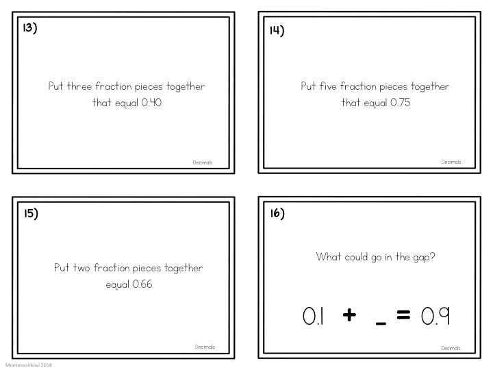 Converting Fractions to Decimals Task Cards - montessorikiwi