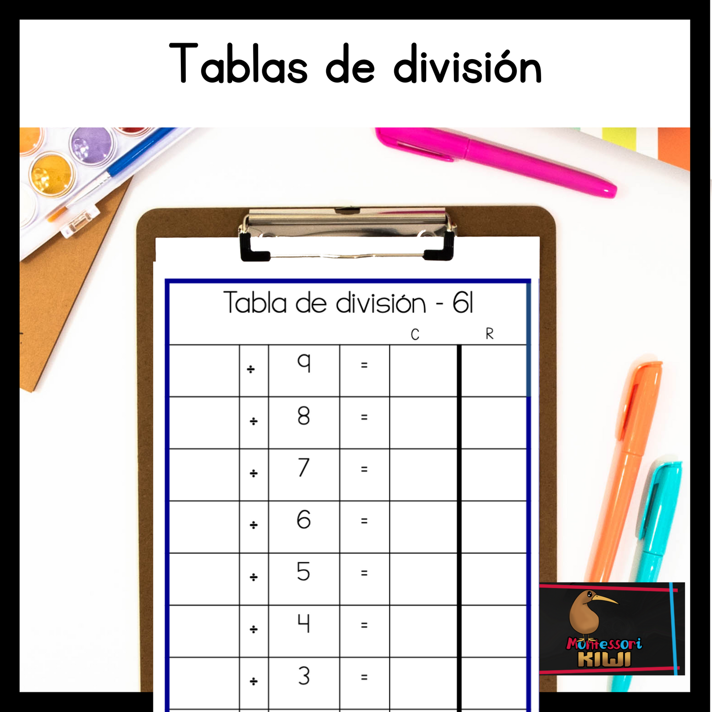 Tablas de división (division chart tables) - montessorikiwi
