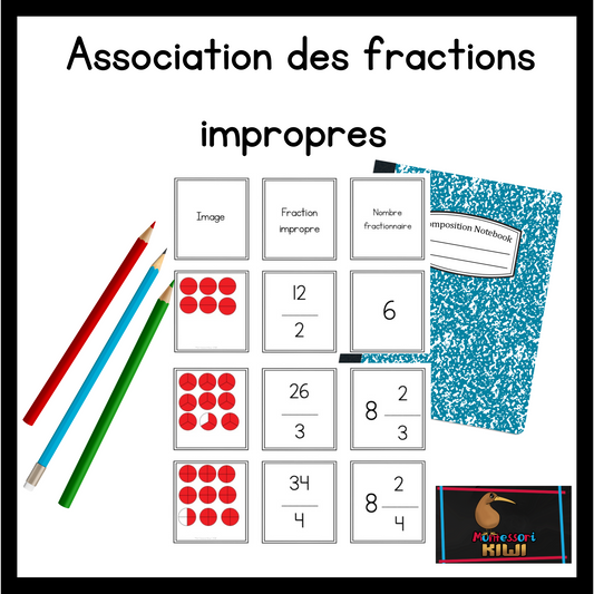 Association des fractions impropres (Improper Fraction Match-Up French) - montessorikiwi
