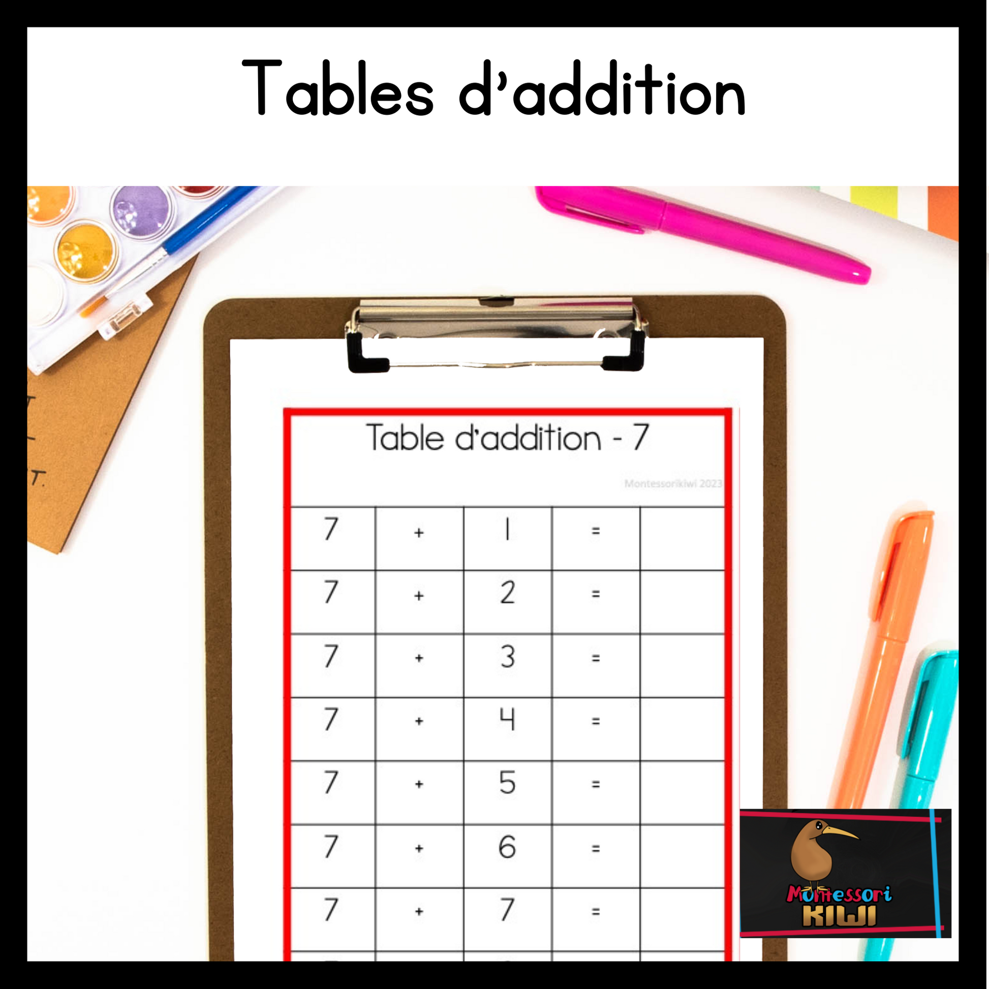 Tables d’addition (addition charts - french) - montessorikiwi