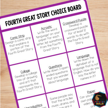 Fourth Great Story Choice Board (cosmic) - montessorikiwi