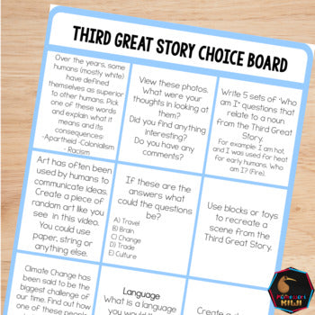 Third Great Story Choice Board (cosmic) - montessorikiwi