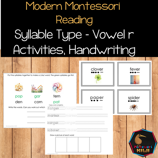 Modern Montessori Reading SOR Syllable types - vowel r 2 syllable words  (literacy)