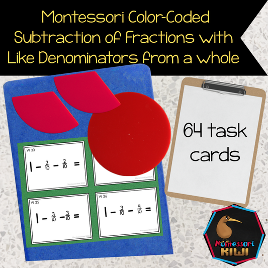 Montessori Fraction Task Cards | Subtracting Fractions from One Whole | Montessorikiwi