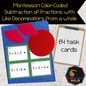Montessori Fraction Task Cards | Subtracting Fractions from One Whole | Montessorikiwi