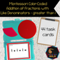 Montessori Adding Fractions with Like Denominators Task Cards | Mixed Numbers