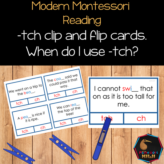 Modern Montessori Reading: tch clip and flip cards ending sound cards for learn ch vs tch (literacy)