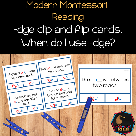 Modern Montessori Reading: dge clip and flip cards ending sound cards for learning ge vs dge (literacy)