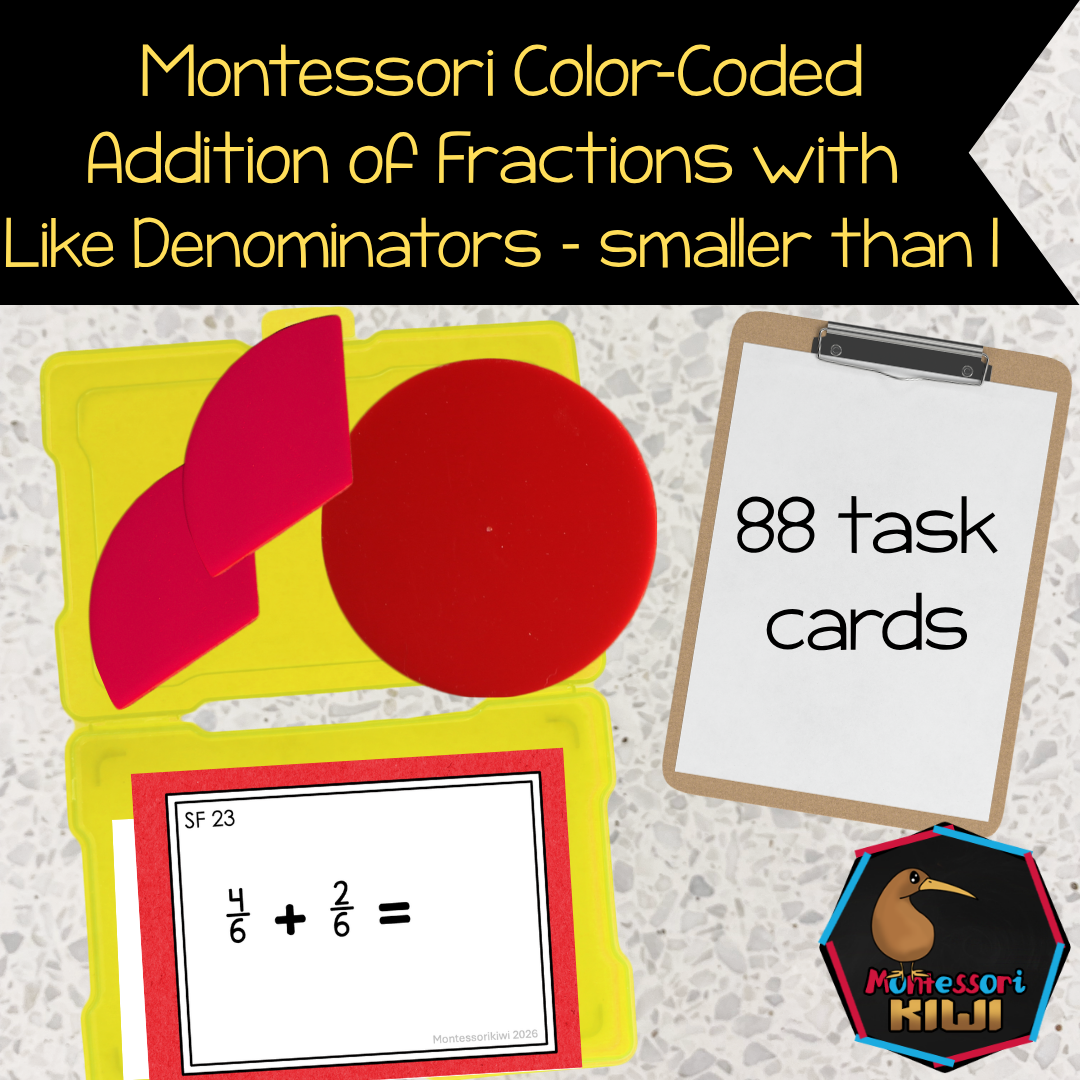 Montessori Adding Fractions with Like Denominators Task Cards | Addition