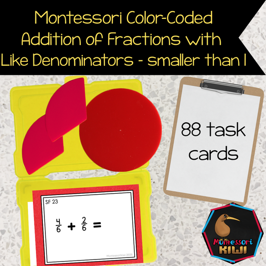 Montessori Adding Fractions with Like Denominators Task Cards | Addition