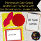 Montessori Adding Fractions with Like Denominators Task Cards | Addition