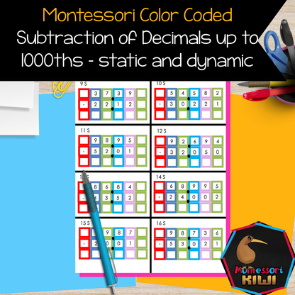 ]Montessori Decimal Subtraction Task Cards (Ages 8–12) – Master Place Value with Hands-On Practice
