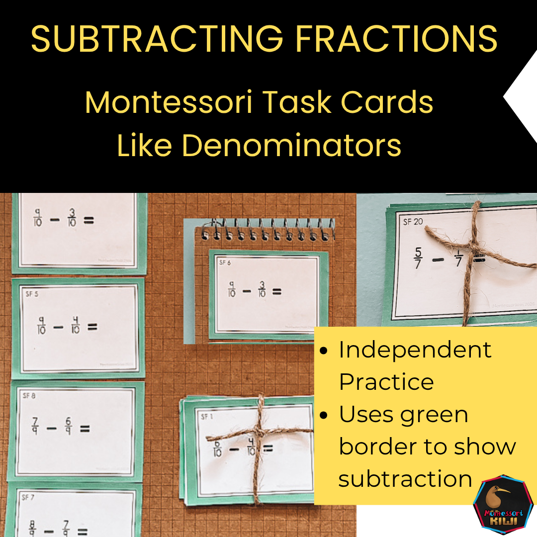 Montessori Fraction Subtraction Task Cards | Starting with a Fraction |