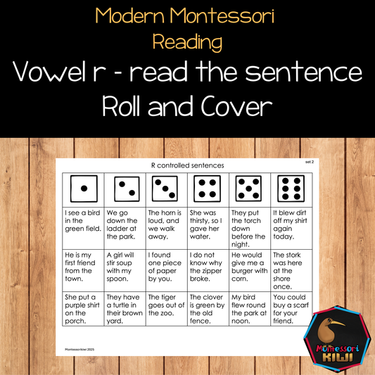 Modern Montessori Reading: Vowel R Roll and Read the Sentence