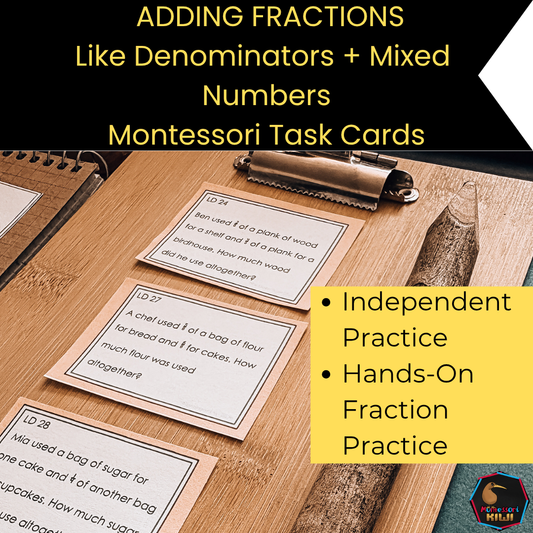 Montessori Adding Fractions with Like Denominators Task Cards | Addition