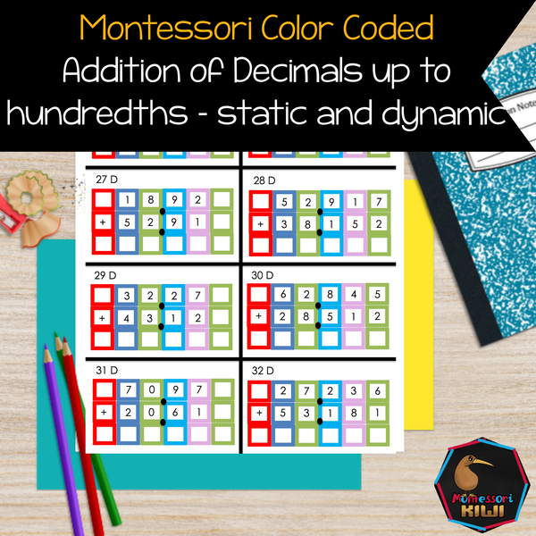 Addition of Decimal Task Cards – montessorikiwi