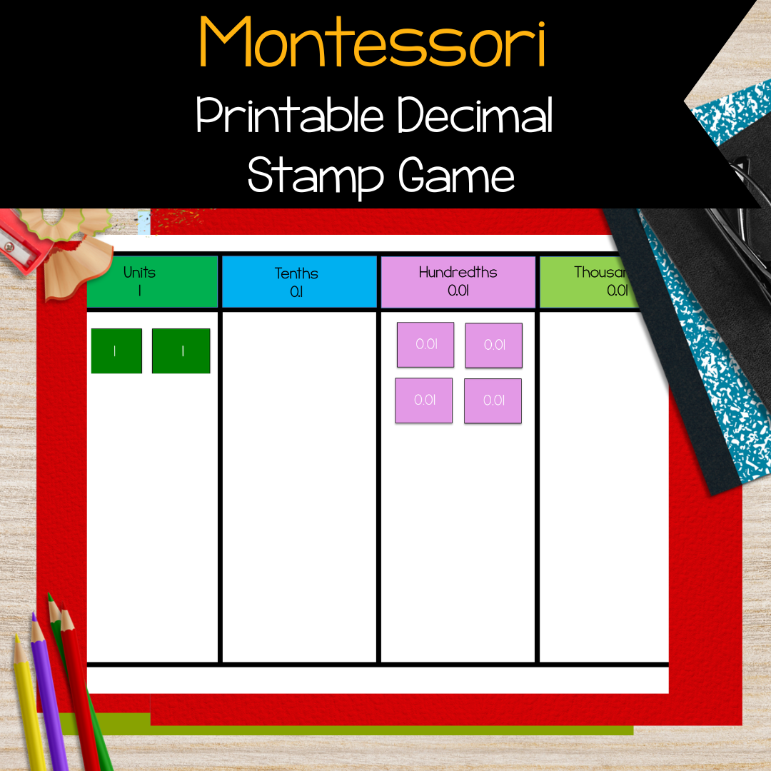 Montessori Decimal Stamp Game for learning how to add and subtract