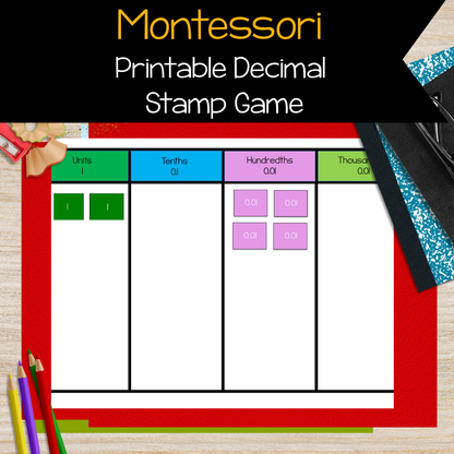 Montessori Fraction Decimal Stamp Game for learning how to add and subtract